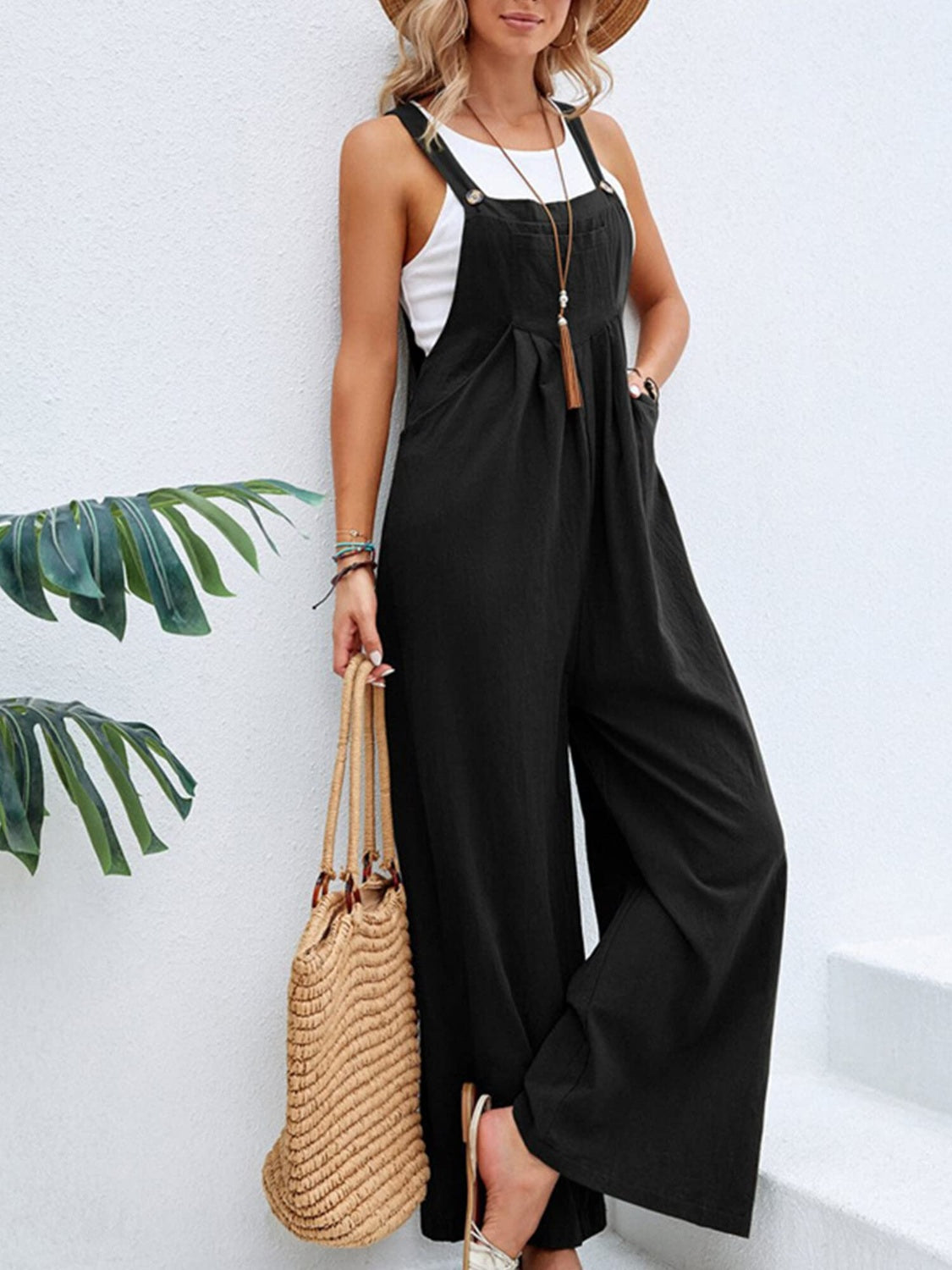 Full Size Square Neck Wide Strap Overalls - Teresa's Fashionista LLC
