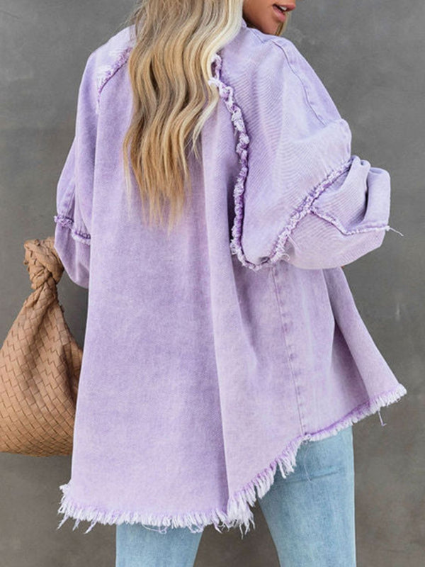Button Down Raw Hem Denim Jacket-Teresa's Fashionista LLC