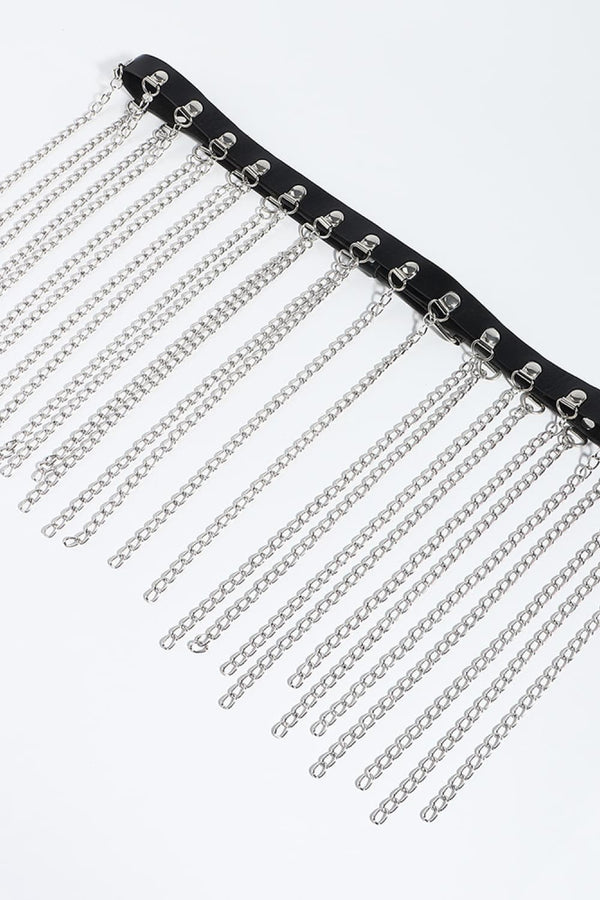 Fringed Chain PU Leather Belt-Teresa's Fashionista LLC