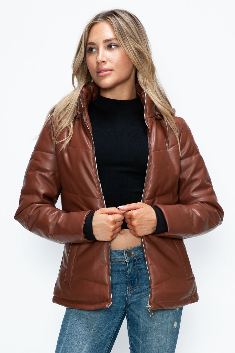 How Dare U Pocketed Zip Up Puffer Jacket with Removable Hood - Teresa's Fashionista LLC