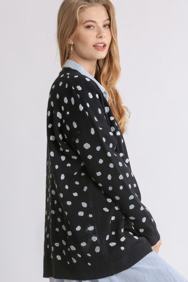 Umgee Polka Dot Open Front Drop Shoulder Cardigan - Teresa's Fashionista LLC