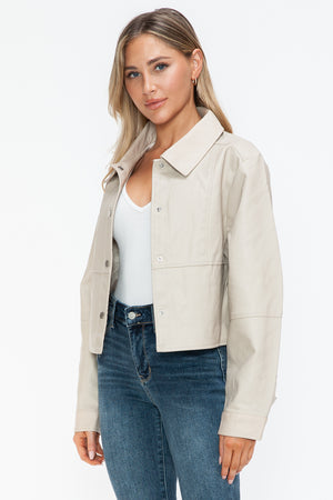 Snobbish Snap Down Long Sleeve PU Leather Jacket - Teresa's Fashionista LLC