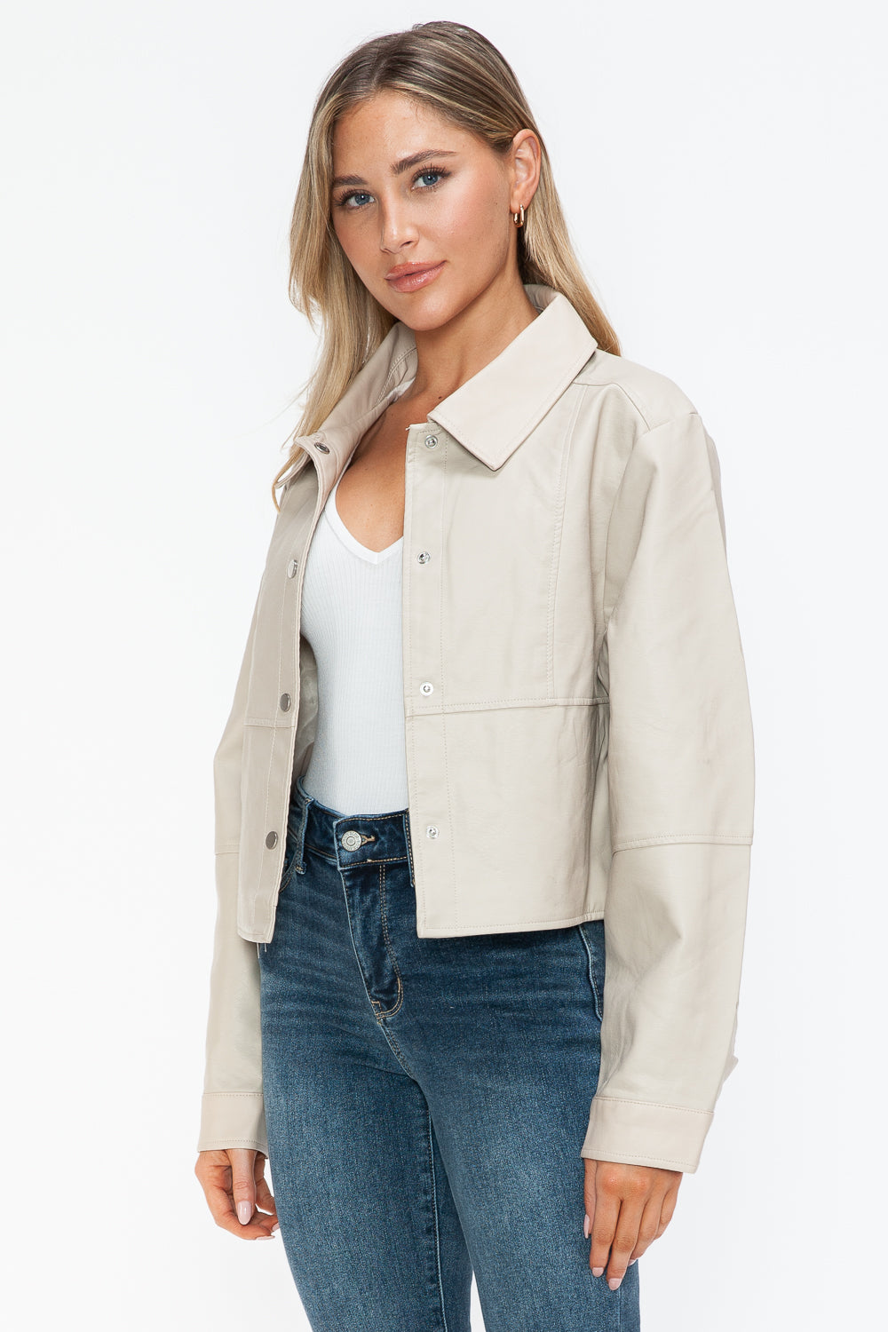 Snobbish Snap Down Long Sleeve PU Leather Jacket - Teresa's Fashionista LLC