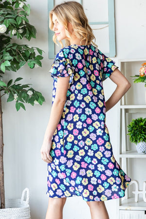 Heimish Full Size Floral Ruffled Short Sleeve Dress with Pockets-Teresa's Fashionista LLC
