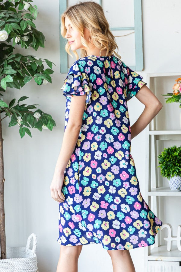 Heimish Full Size Floral Ruffled Short Sleeve Dress with Pockets-Teresa's Fashionista LLC