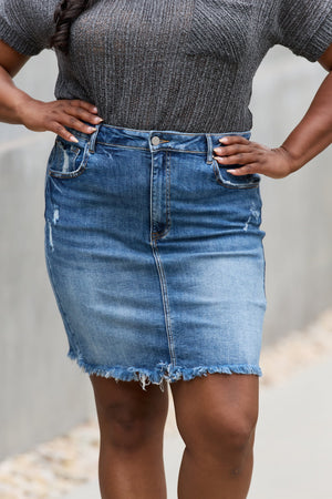 RISEN Amelia Full Size Denim Mini Skirt-Teresa's Fashionista LLC