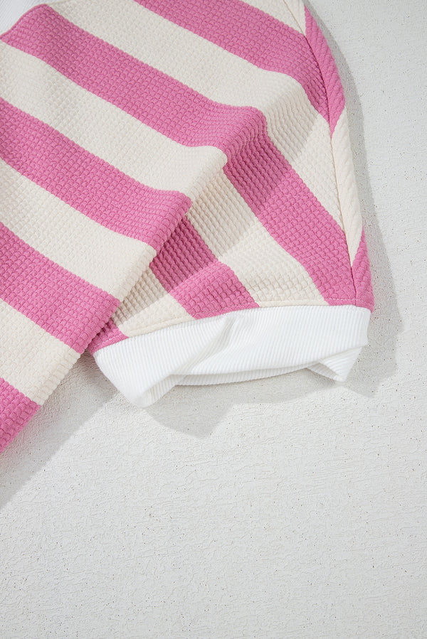 High-Low Striped Round Neck Short Sleeve T-Shirt - Teresa's Fashionista LLC