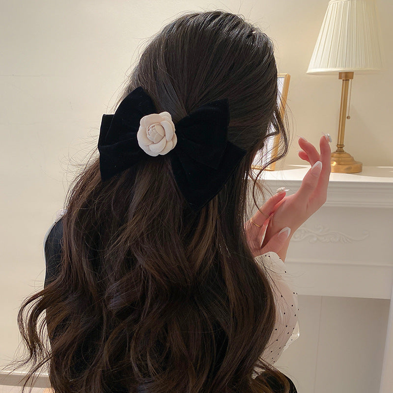 Rose Trim Bow Hair Clip - Teresa's Fashionista LLC