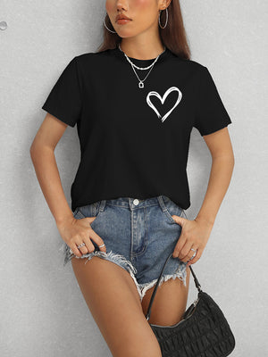 Heart Round Neck Short Sleeve T-Shirt-Teresa's Fashionista LLC