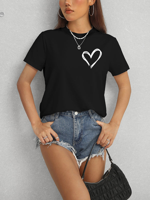 Heart Round Neck Short Sleeve T-Shirt-Teresa's Fashionista LLC