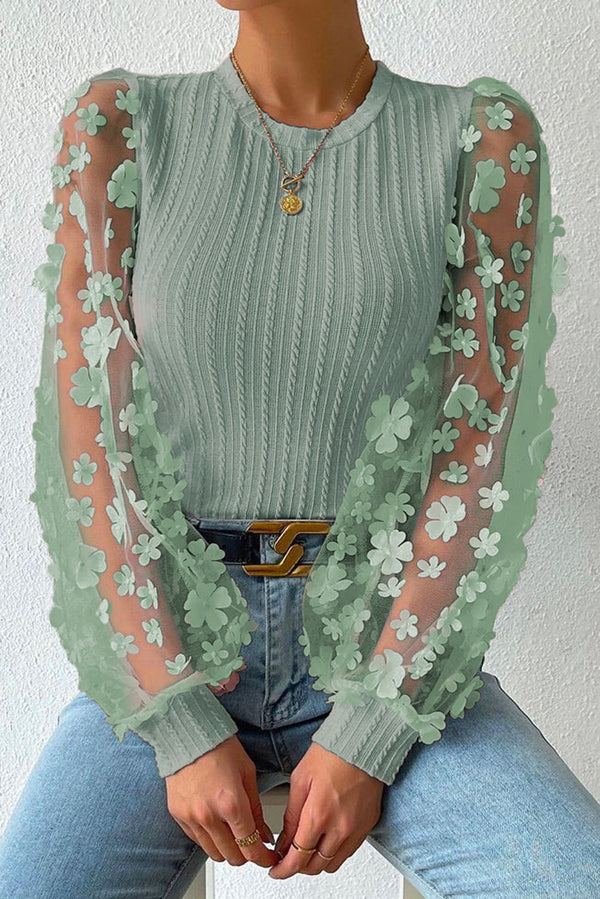 Textured Applique Long Sleeve Blouse-Teresa's Fashionista LLC