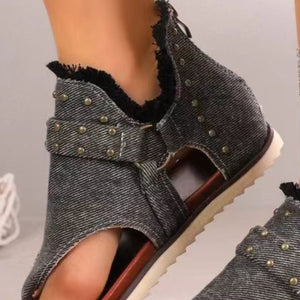 Studded Raw Hem Flat Sandals-Teresa's Fashionista LLC