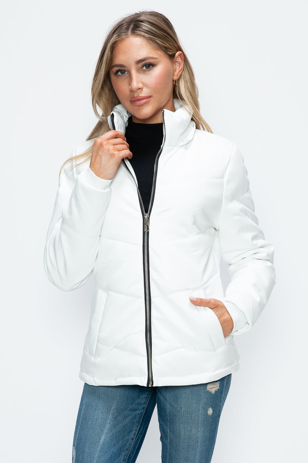 How Dare U Pocketed Zip Up Puffer Jacket with Removable Hood - Teresa's Fashionista LLC