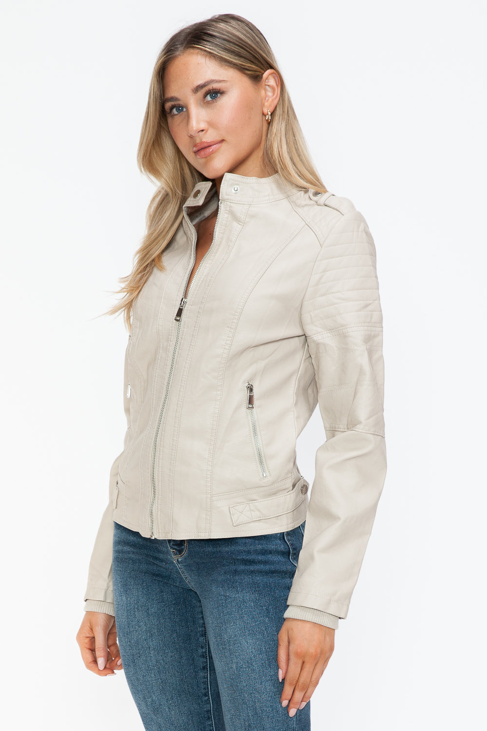 Snobbish PU Leather Biker Jacket with Side Zip Pockets - Teresa's Fashionista LLC