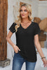 Eyelet V-Neck Lace Short Sleeve T-Shirt-Teresa's Fashionista LLC