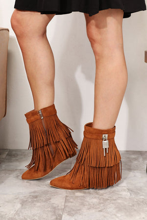 Legend Women's Tassel Wedge Heel Ankle Booties-Teresa's Fashionista LLC