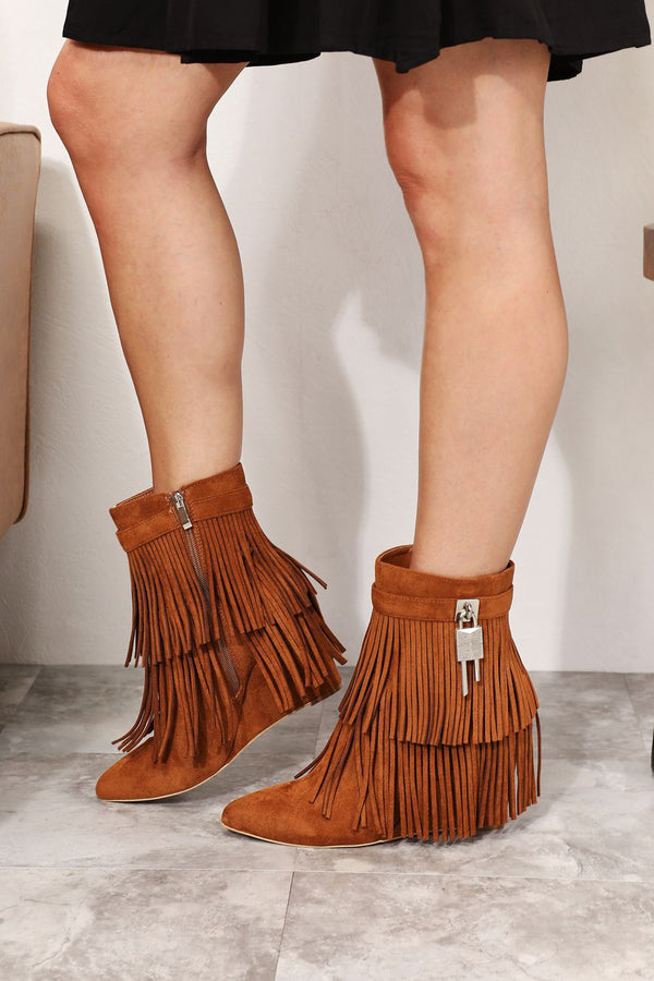 Legend Women's Tassel Wedge Heel Ankle Booties-Teresa's Fashionista LLC