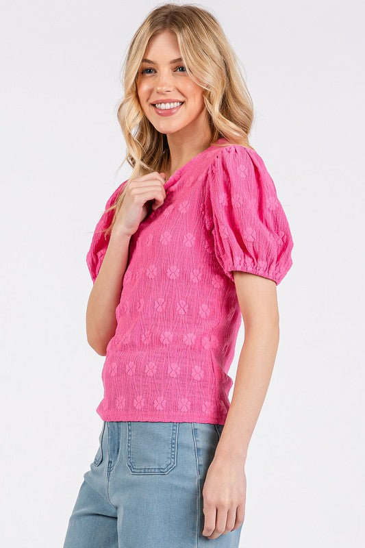 Mittoshop Flower Pattern Round Neck Short Sleeve Top - Teresa's Fashionista LLC
