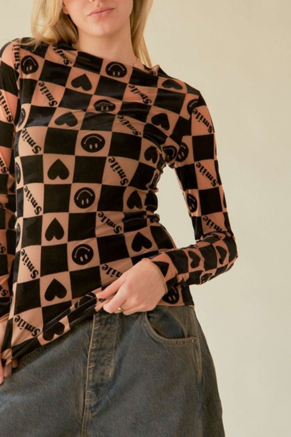 Davi & Dani Heart Print Long Sleeve Top - Teresa's Fashionista LLC