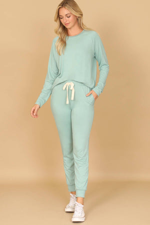 YMP40001V-SOLID LONG SLEEVE TOP AND JOGGERS SET