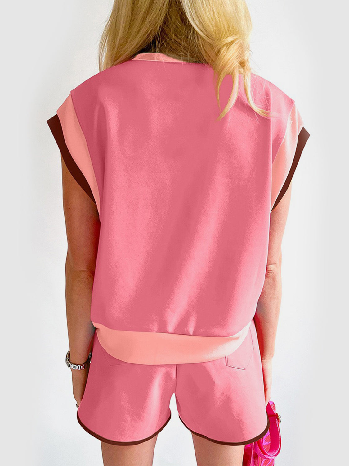 Contrast Round Neck Top and Shorts Set-Teresa&#39;s Fashionista LLC