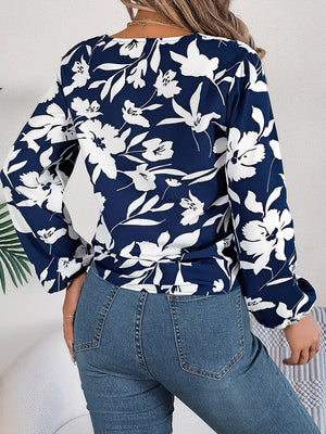 Printed V-Neck Long Sleeve Blouse-Teresa's Fashionista LLC