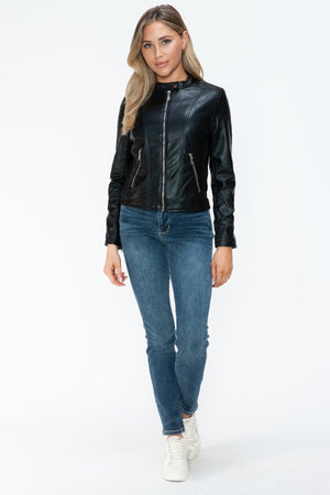 Snobbish PU Leather Zip Up Jacket with Pockets - Teresa's Fashionista LLC