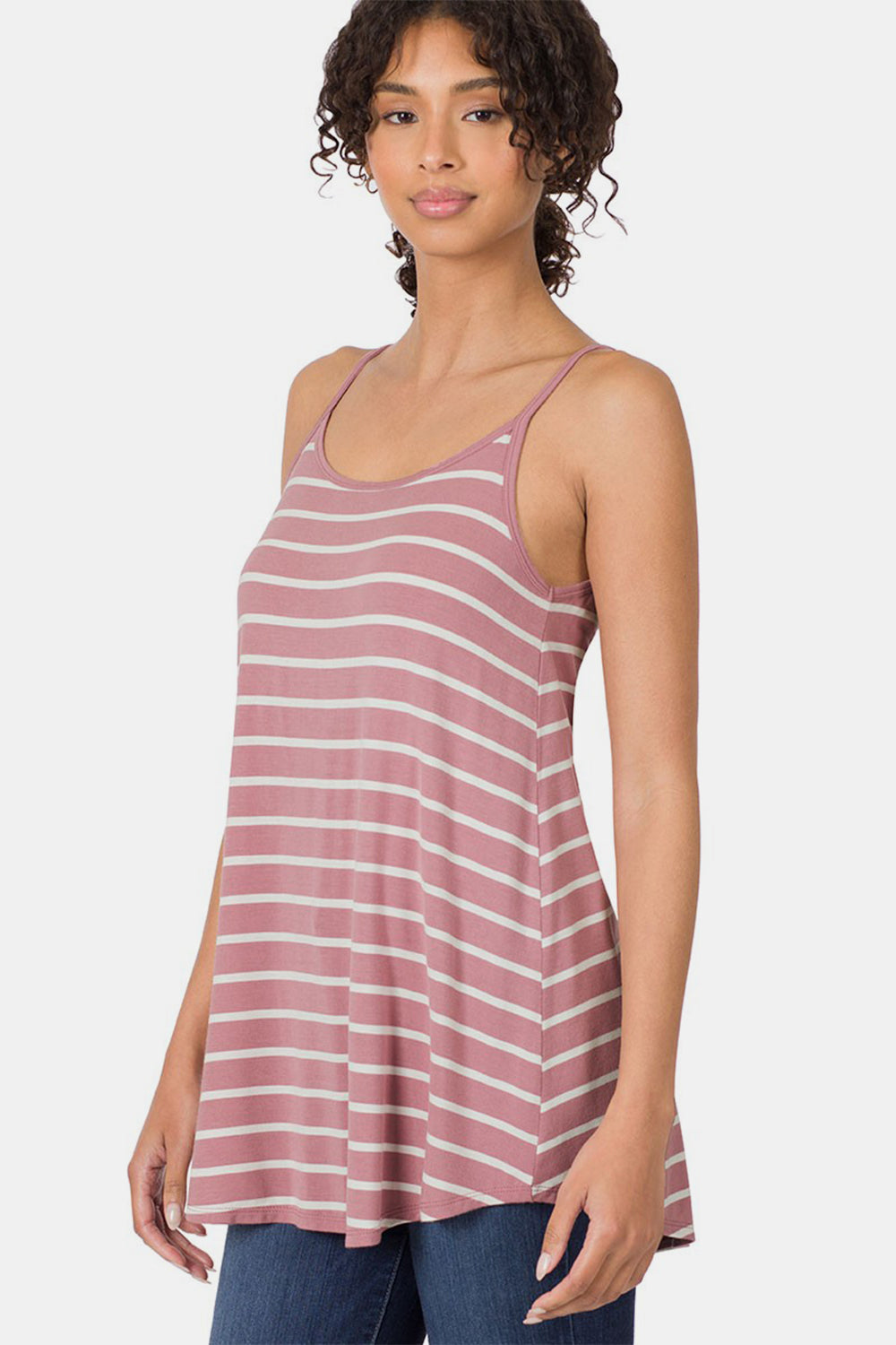 Zenana Striped Curved Hem Cami-Teresa's Fashionista LLC
