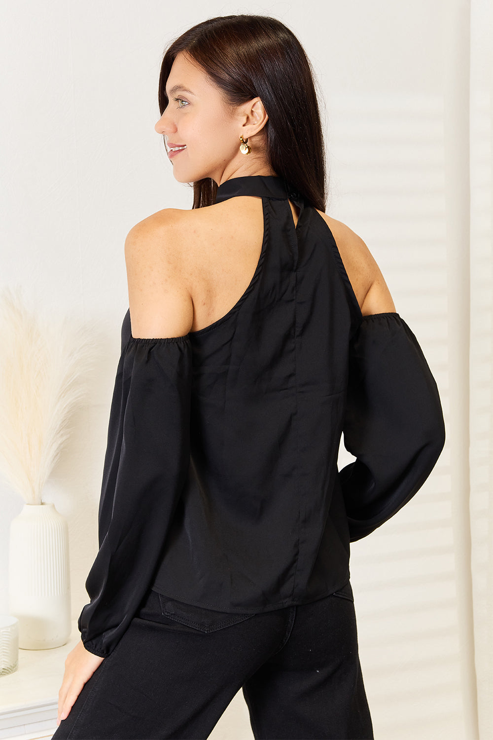 Grecian Cold Shoulder Long Sleeve Blouse-Teresa's Fashionista LLC
