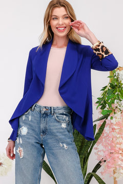 Celeste Full Size Rolled Leopard Cuff Open Front Blazer - Teresa's Fashionista LLC