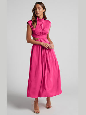 Cutout Mock Neck Sleeveless Ruched Dress-Teresa's Fashionista LLC