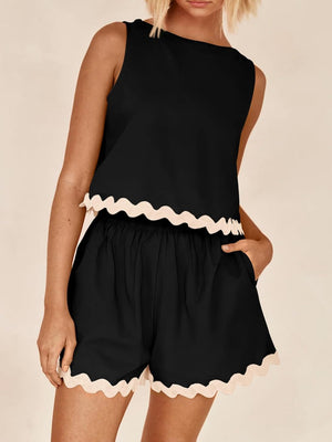 Contrast Trim Sleeveless Top and Shorts Set-Teresa's Fashionista LLC