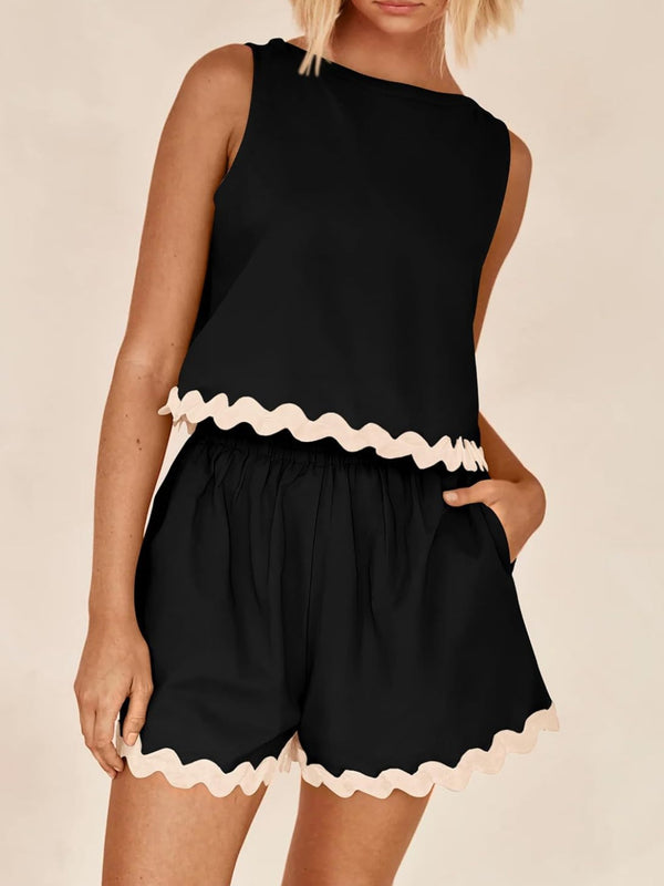 Contrast Trim Sleeveless Top and Shorts Set-Teresa's Fashionista LLC