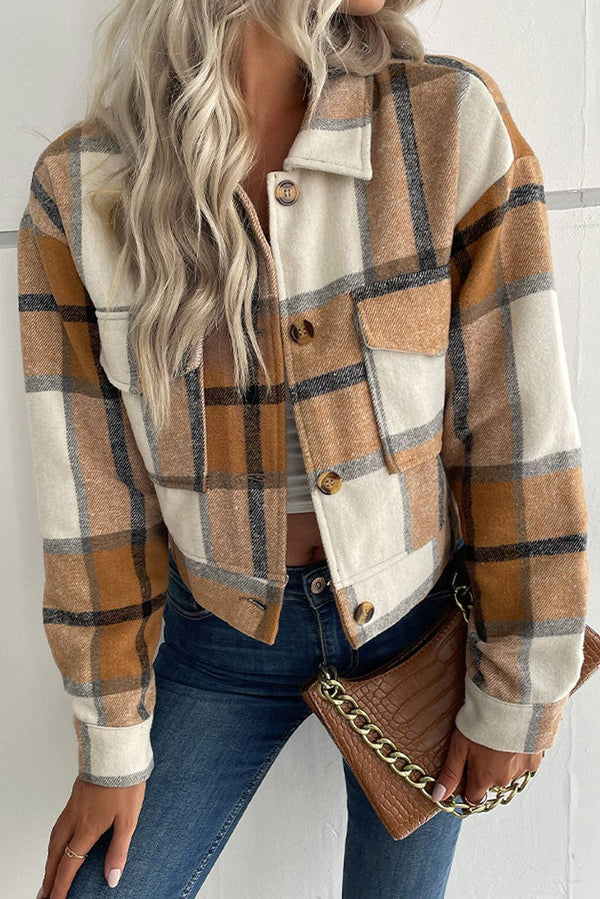 Buttoned Cardigan Plaid Jacket With Pocket