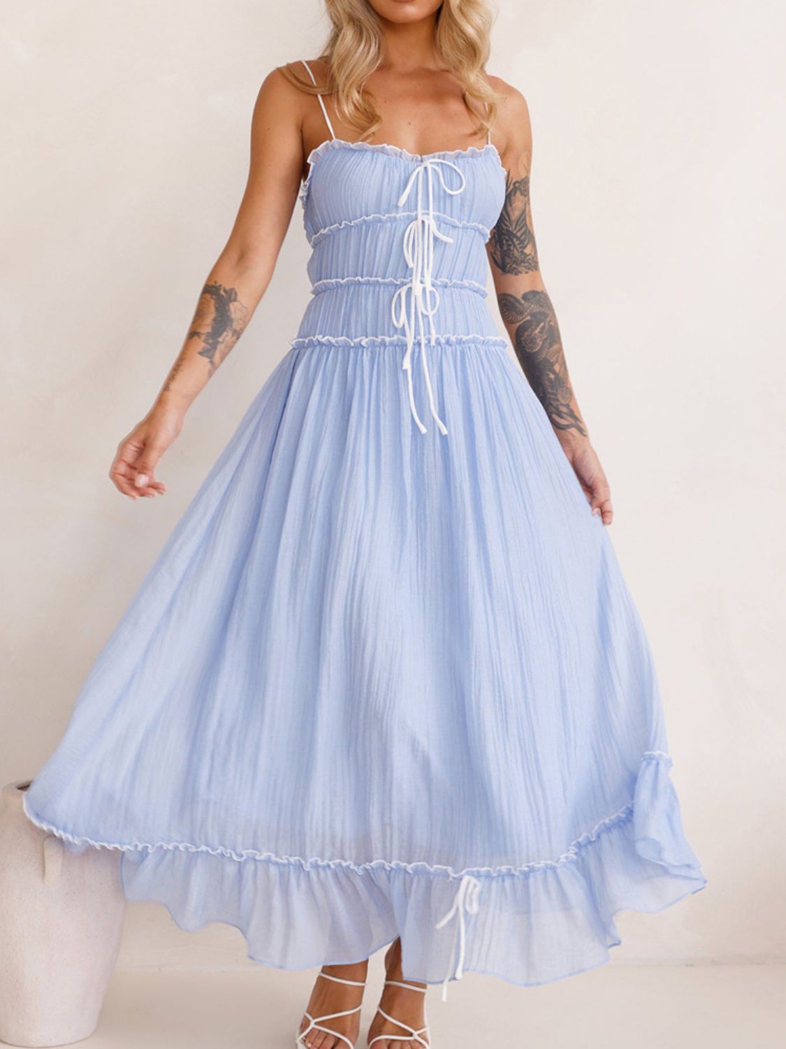 Devine Frill Ruffled Hem Midi Cami Dress - Teresa's Fashionista LLC
