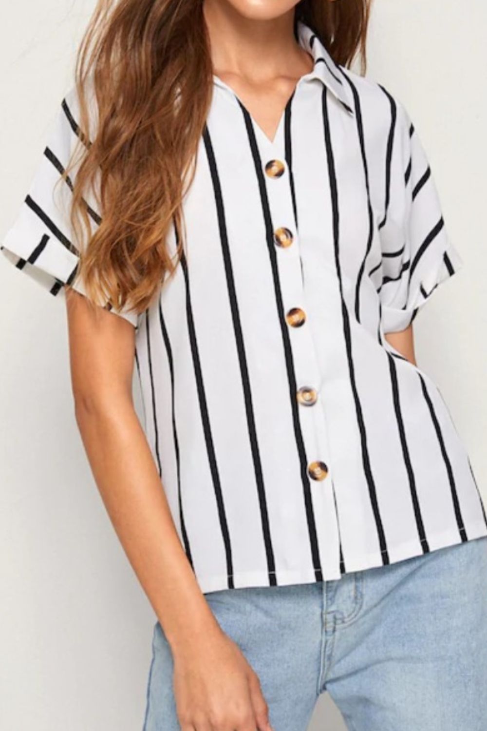 Striped Button Up Short Sleeve Shirt-Teresa's Fashionista LLC