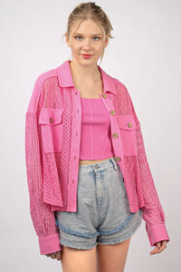 VERY J Button Up Long Sleeve Lace Shirt