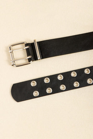 PU Leather Two Row Eyelet Belt-Teresa's Fashionista LLC