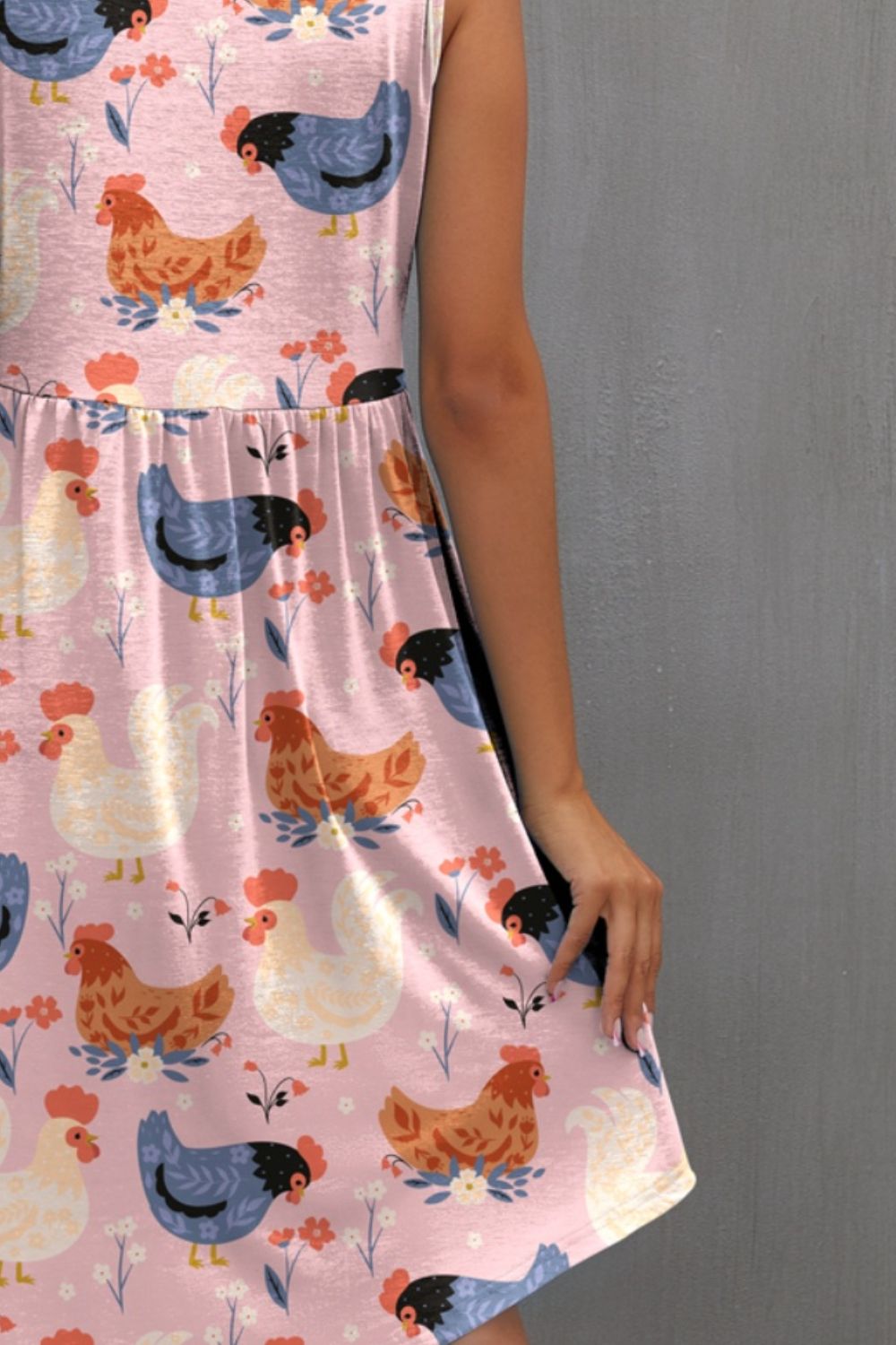 Printed Round Neck Sleeveless Dress-Teresa&#39;s Fashionista LLC