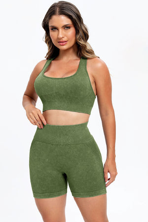 3 Piece Washed Square Neck Wide Strap Active Set-Teresa's Fashionista LLC