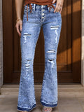 Distressed Button-Fly Bootcut Jeans with Pockets-Teresa's Fashionista LLC