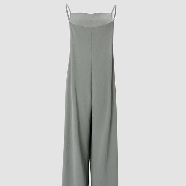 Women's Sleeveless Jumpsuit With Pockets And Adjustable Shoulder Strap Fashion Loose Wide Leg Straight Overalls Summer Beach Trousers - Teresa's Fashionista LLC