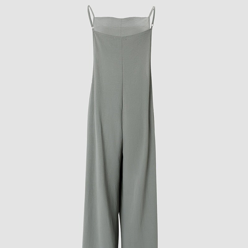 Women's Sleeveless Jumpsuit With Pockets And Adjustable Shoulder Strap Fashion Loose Wide Leg Straight Overalls Summer Beach Trousers - Teresa's Fashionista LLC