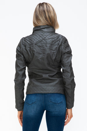 YMI Faux Layered Double-Zipper Jacket with Fuzzy Hood - Teresa's Fashionista LLC