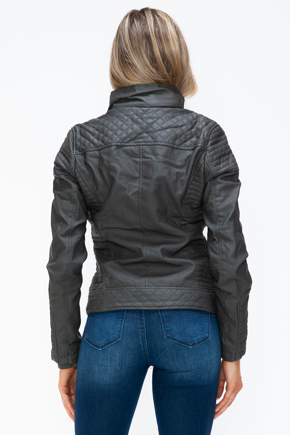 YMI Faux Layered Double-Zipper Jacket with Fuzzy Hood - Teresa's Fashionista LLC