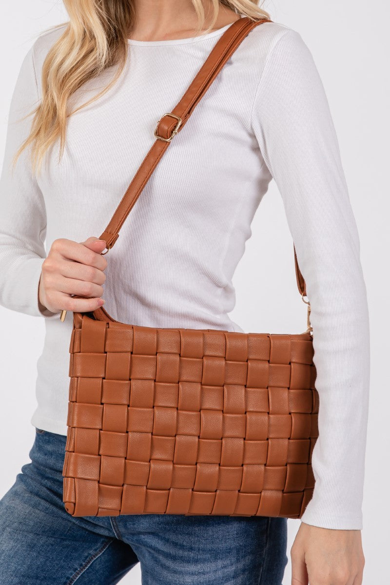 Fame Faux Leather Basket Weave  Crossbody Bag - Teresa's Fashionista LLC