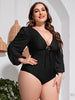 Plus Size Tied Deep V Balloon Sleeve One-Piece Swimsuit-Teresa's Fashionista LLC