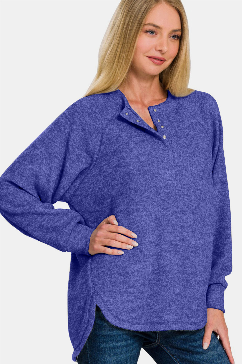 Zenana Full Size Brushed Melange Hacci High-Low Sweater - Teresa's Fashionista LLC