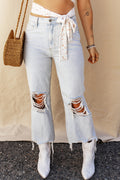 Distressed Raw Hem Jeans with Pockets-Teresa's Fashionista LLC