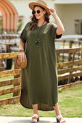 Plus Size V-Neck Short Sleeve Maxi Dress-Teresa's Fashionista LLC